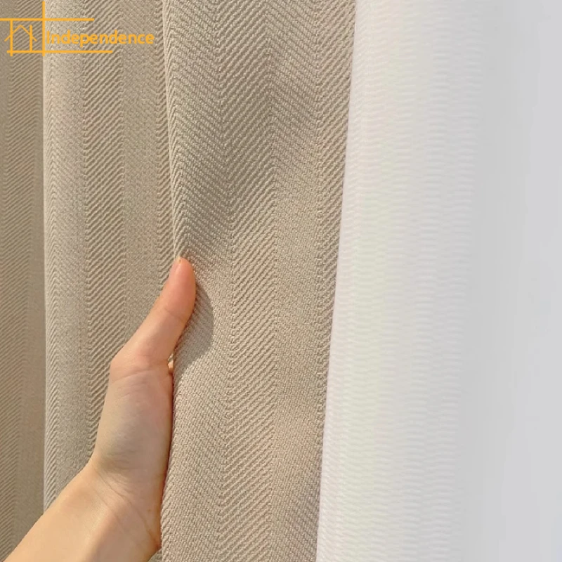 

Customized Chenille Herringbone Pattern Milk Tea Color Thickened Jacquard Curtains for Living Room Bedroom French Window Balcony