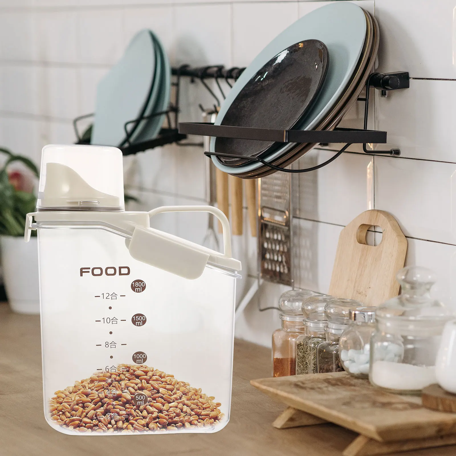 

Storage Jar Airtight Containers for Rice Cereals Grain Portable Kitchen Countertop Sealed Plastic Dry Measuring Lid Storage Jars