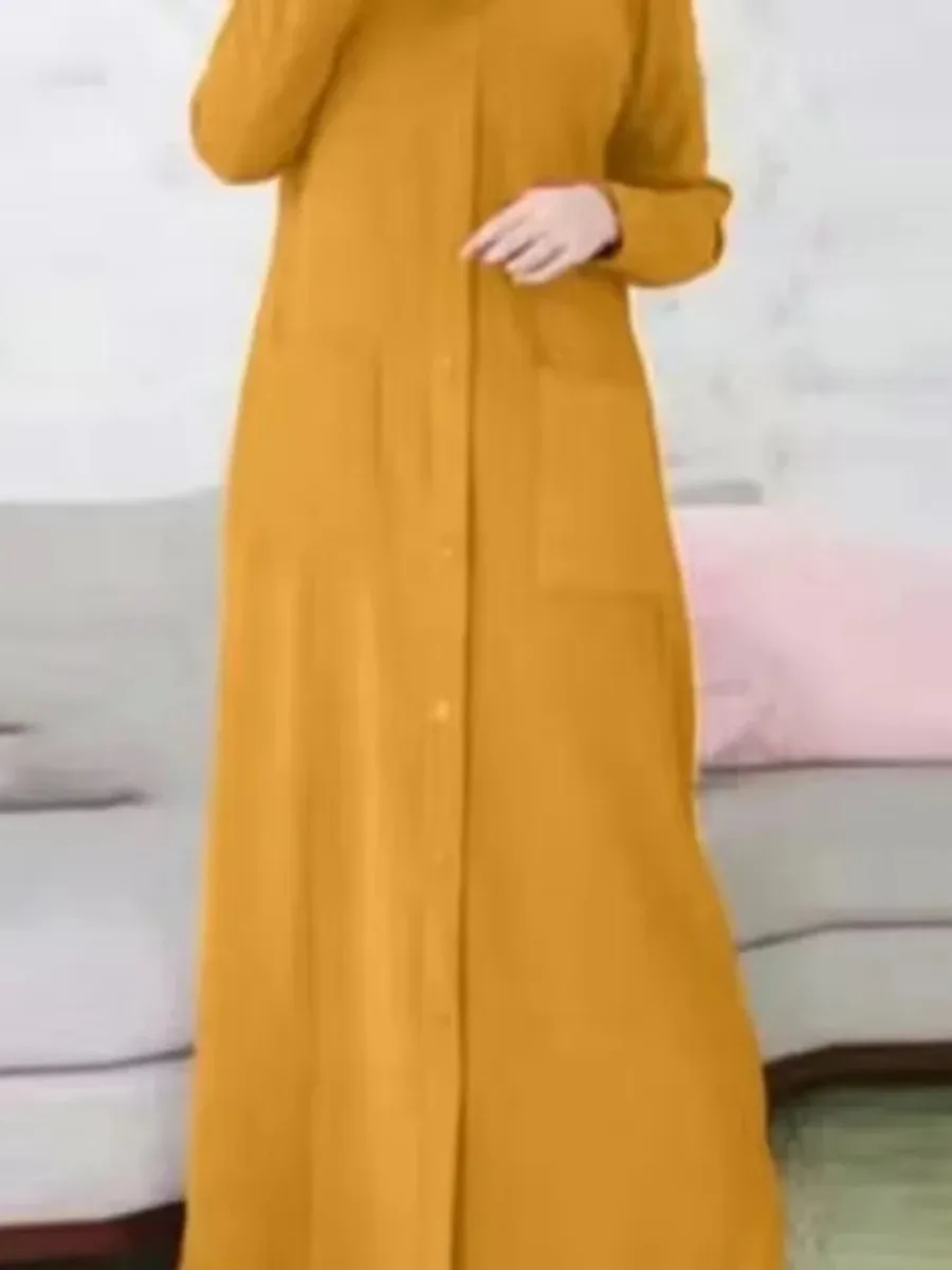 Ramadan Women Eid Muslim Dress Modest Pockets Morocco Party Dresses Dubai Single Breasted Button Vestidos Long Robe Abaya 2024