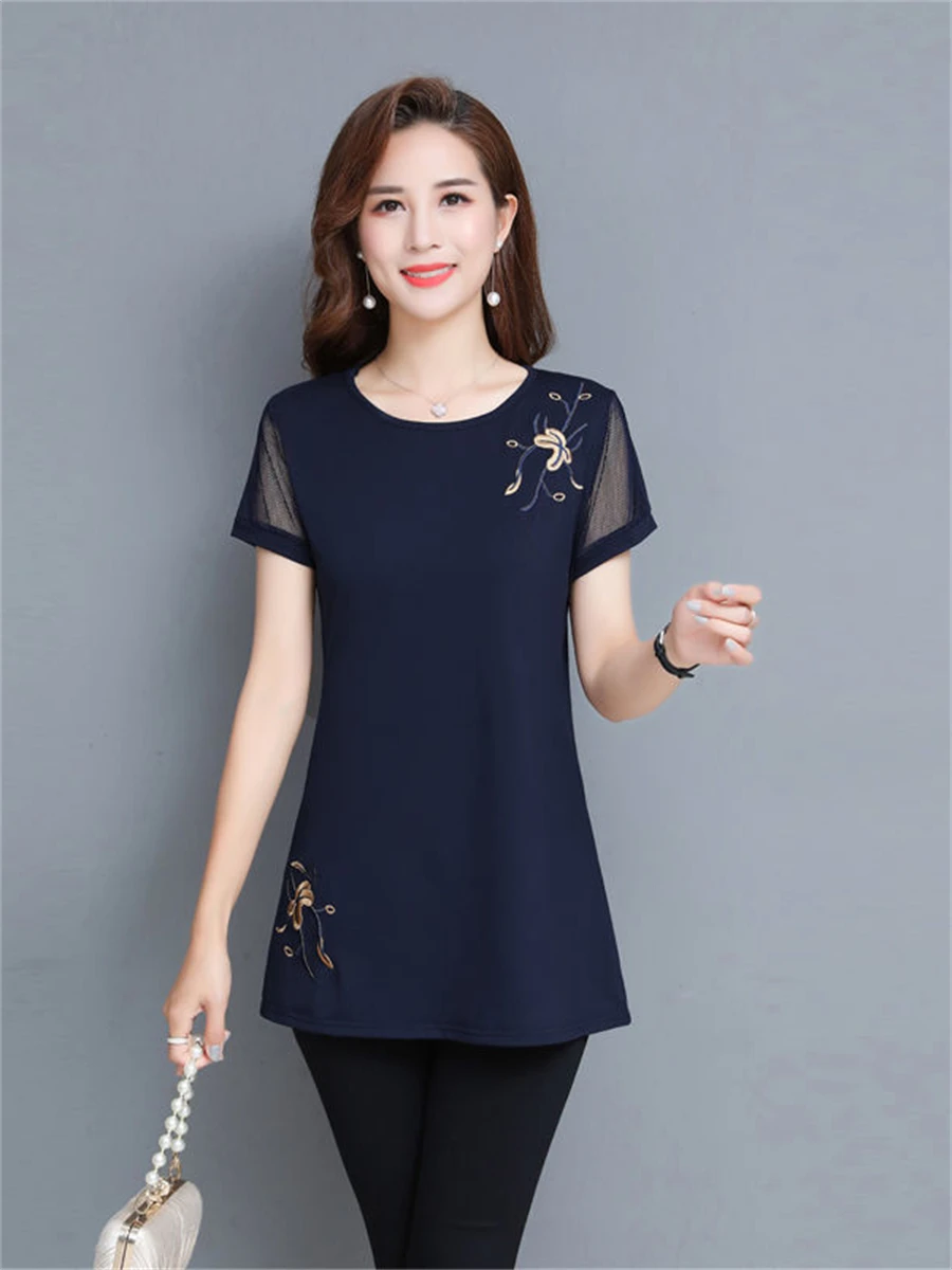 4XL Women Spring Summer Blouses Shirts Lady Fashion Casual Half Sleeve O-Neck Collar Sexy Lace Embroidery Blusas Tops TT2501