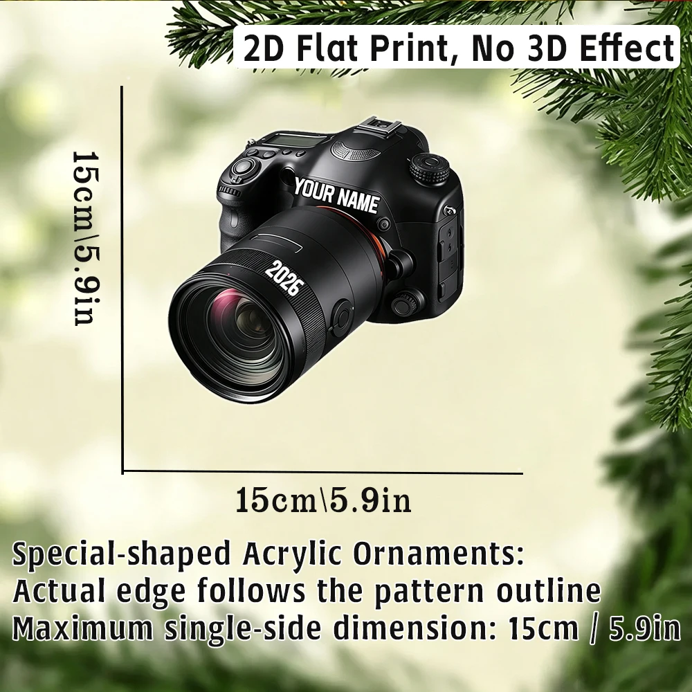 2D Flat‑Custom Name Irregular Acrylic Ornament,Photography Camera Gear Pattern,Xmas Tree Hanging Pendant Holiday Gift