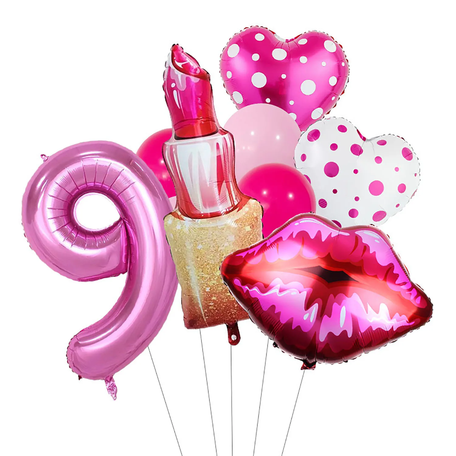 Lippenstift-Nummer, gepunktetes Herz, Aluminiumfolie, Ballon, 81,3 cm, rosarote Zahl, geeignet für Geburtstagsfeier, Jubiläumsdekoration – Detail 11