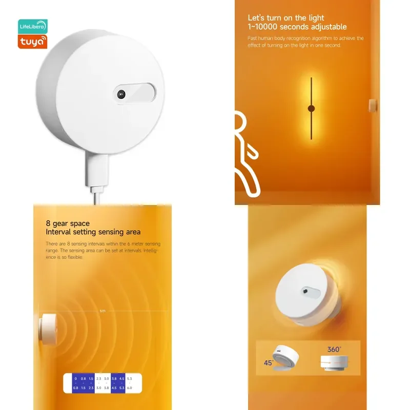 Lifelibero Mmwave Radar Zigbee Alarm Sensor Smart Motion Sensor Human Presence With 180 Degree Angle 6M Distance