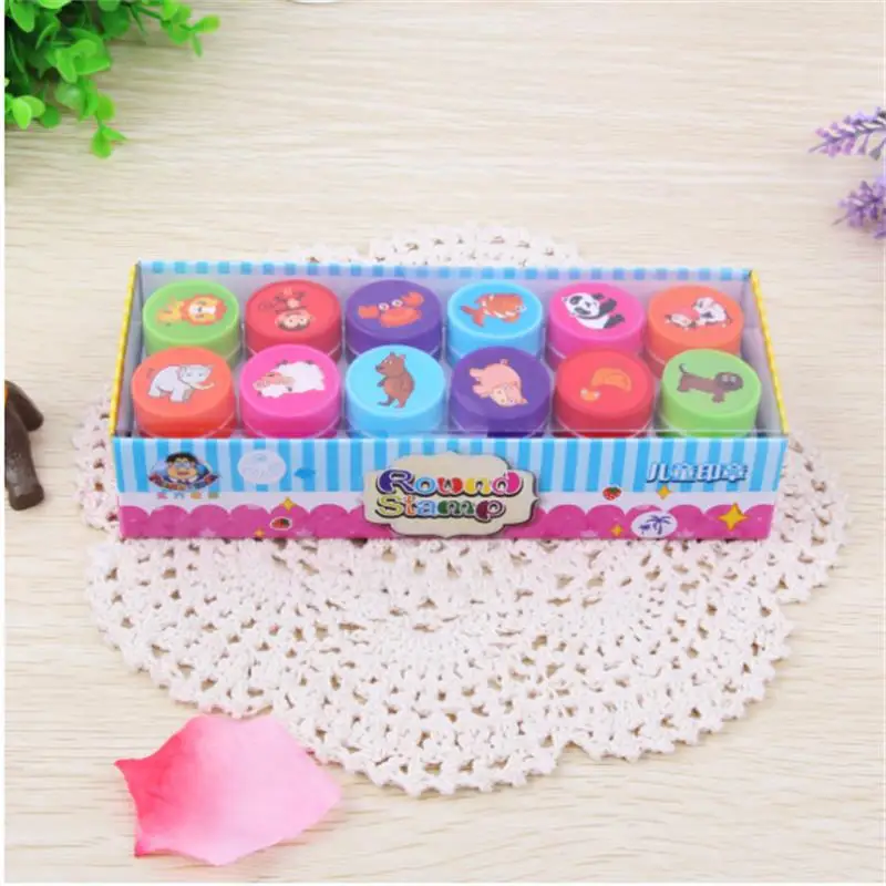 12pcs/Box Children Toy Rubber Stamps Cartoon Fruits Kid Seal DIY Scrapbook Photo Album Decor Stamper High Quality Simple