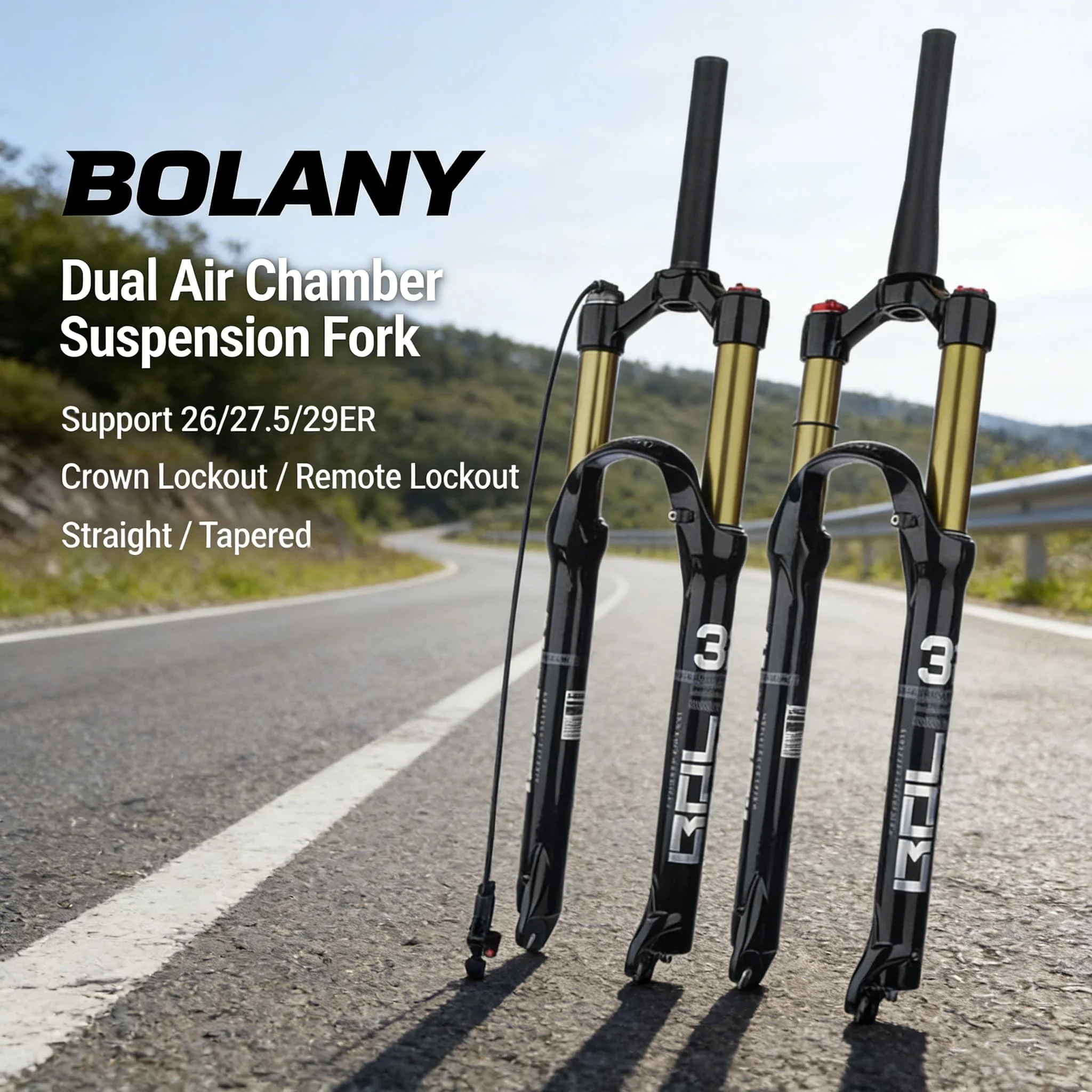 

Велосипедная передняя амортизационная вилка BOLANY для горных велосипедов, 27.5/29ER, с пневматической подвеской, управлением на руле/кабелем, прямая/коническая, 120 мм хода