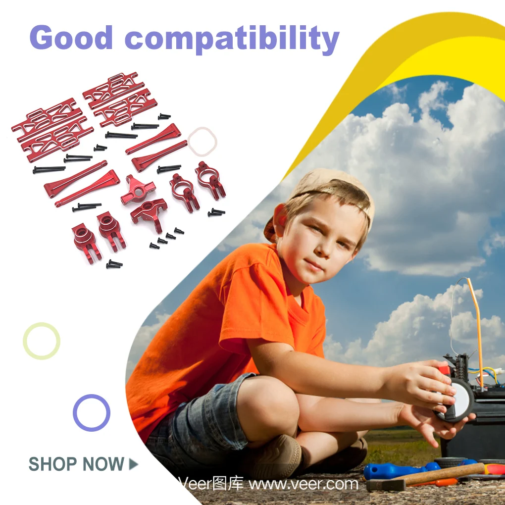 Zestaw akcesoriów do ciężarówki RC: wahacz górny i dolny w kształcie litery C, mocowanie zwrotnicy.