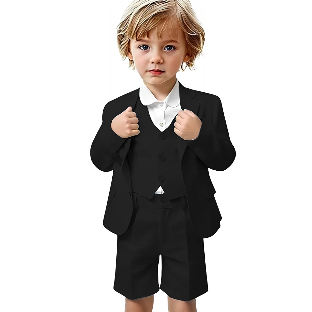 Shorts Suit for Boys 3 Piece Toddler Tuxedos for Summer Slim Fit Kids Formal Outfit Beach Wedding