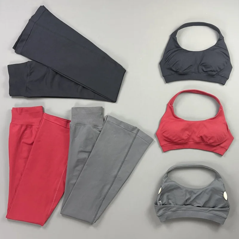 Bell Bottom Matching Set 2Pcs Women Backless Yoga Bra Tummy Control Hip Lift Pilates Running Gym Fitness Workout Sportswear Suit