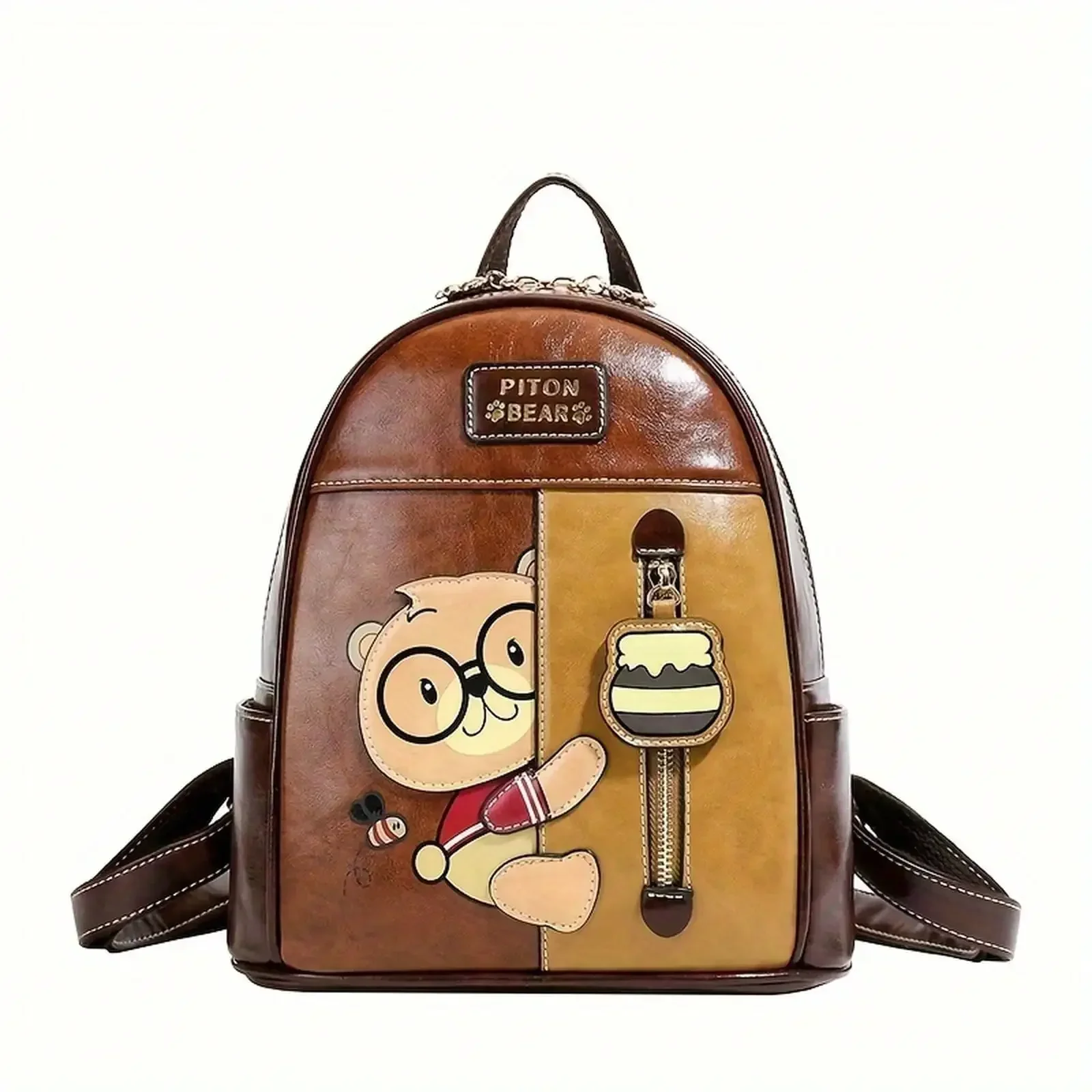 Mochila con diseño de perro Pitbull - Bolsa con estampado animal en color marrón con correas ajustables, cierre de cremallera y poliéster - Para viajes, desplazamientos y uso diario