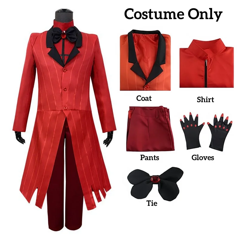 Alastor Hazbin Cosplay Costume Hotel Radio Demon Cosplay Red Jacket Shirt Pants Gloves Tie Uniform Halloween Full