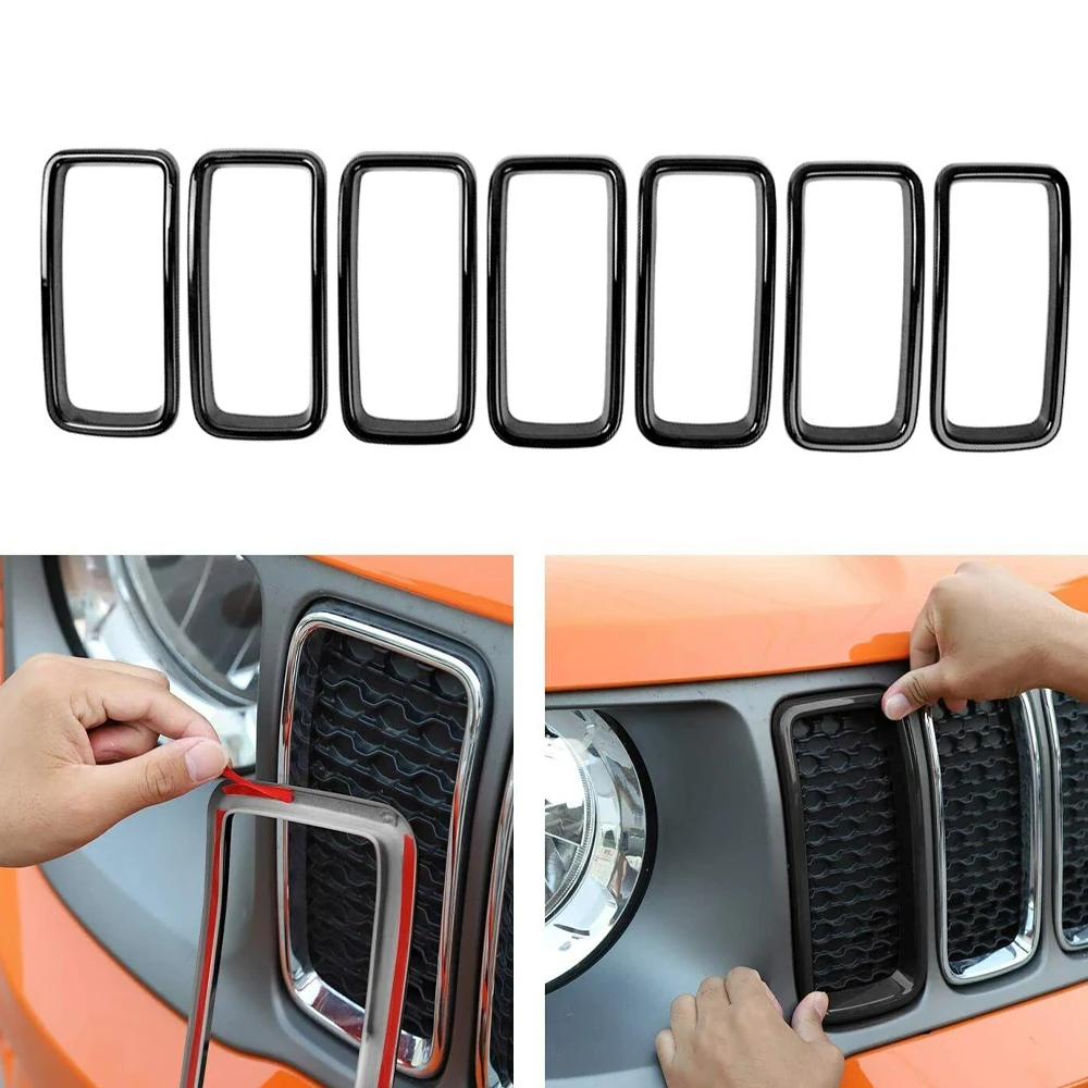 

7Pcs Car Grille Inserts Grill Cover Trims Kit Replacement For Jeep Renegade 2019 2020 2021 2022 Auto Accessories