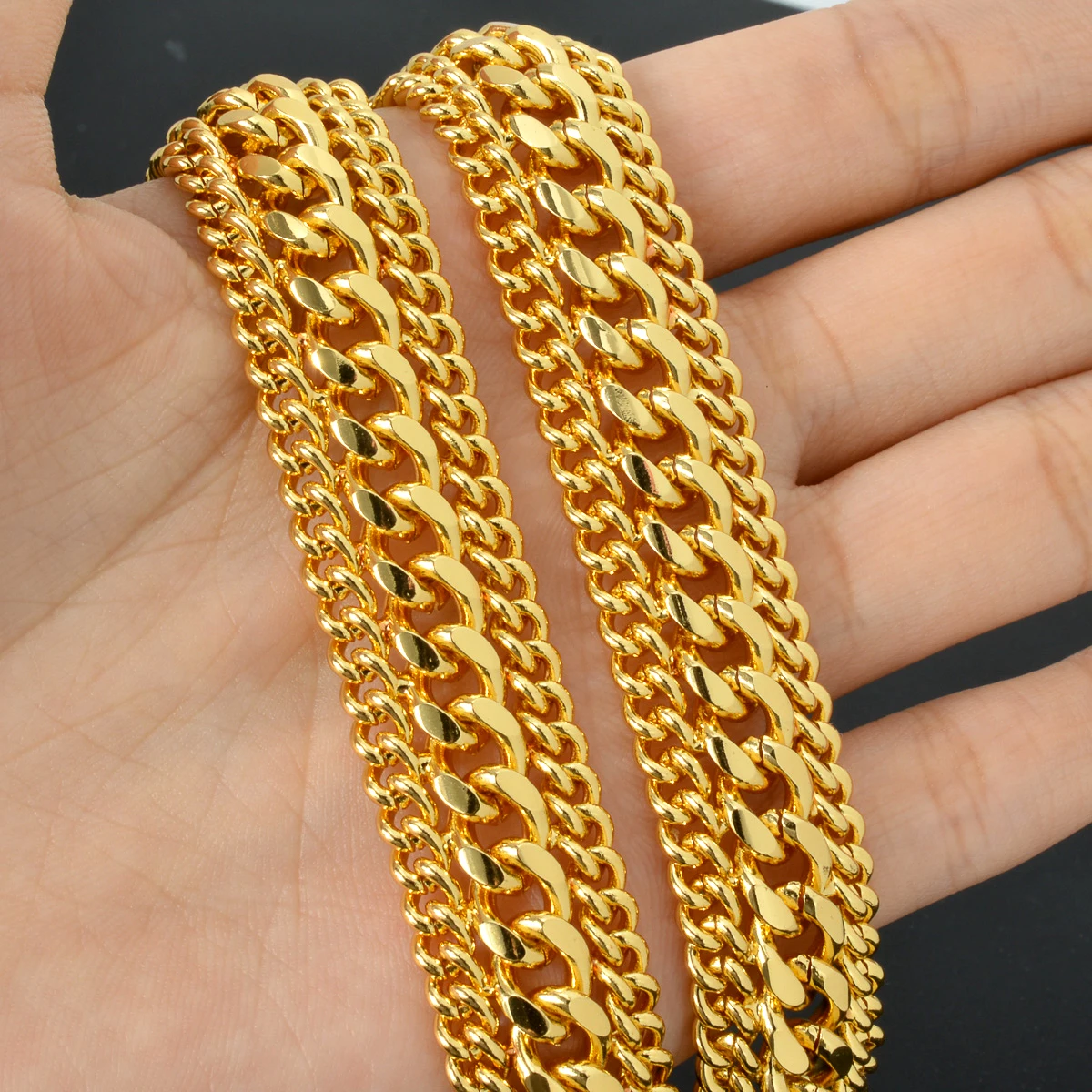 20MM Big Wide Chain For Men Women Bracelet Gold Plated Double Weaving Rolo Cable Curb Link Catenary Chain Valentines Day Gift