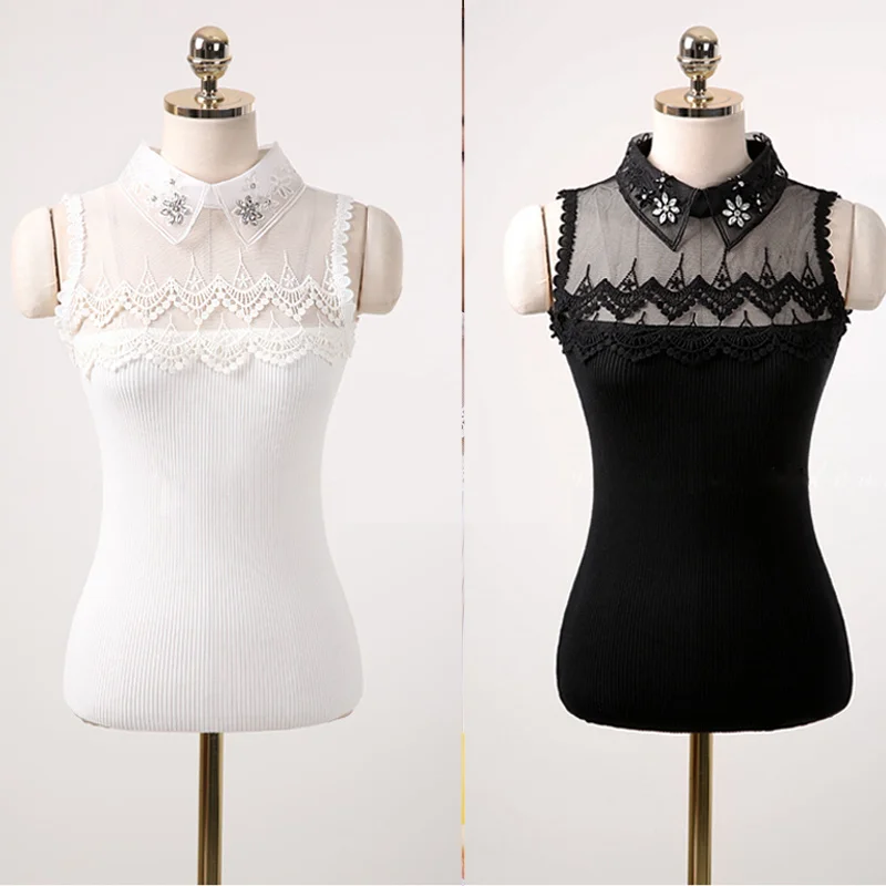 Hollow Out Lace Blouse Elegant Shirt Ladies Crochet Sleeveless Bottoming Shirts Women Camisole Tops