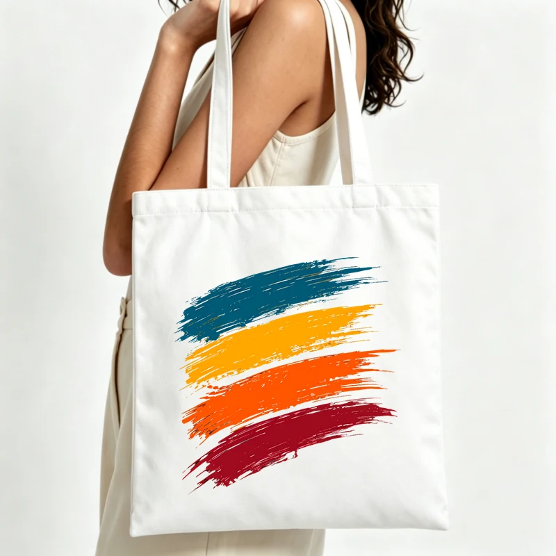 Women's abstract brushstroke print canvas tote bag, artistic style for daily shopping and casual outings