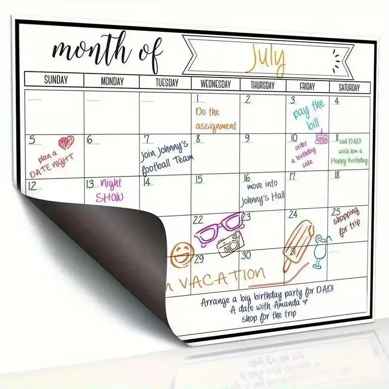 

Fridge Magnetic Whiteboard Dry Erase Weekly Planner, Reusable Message Board with Marker for Home and Office Use