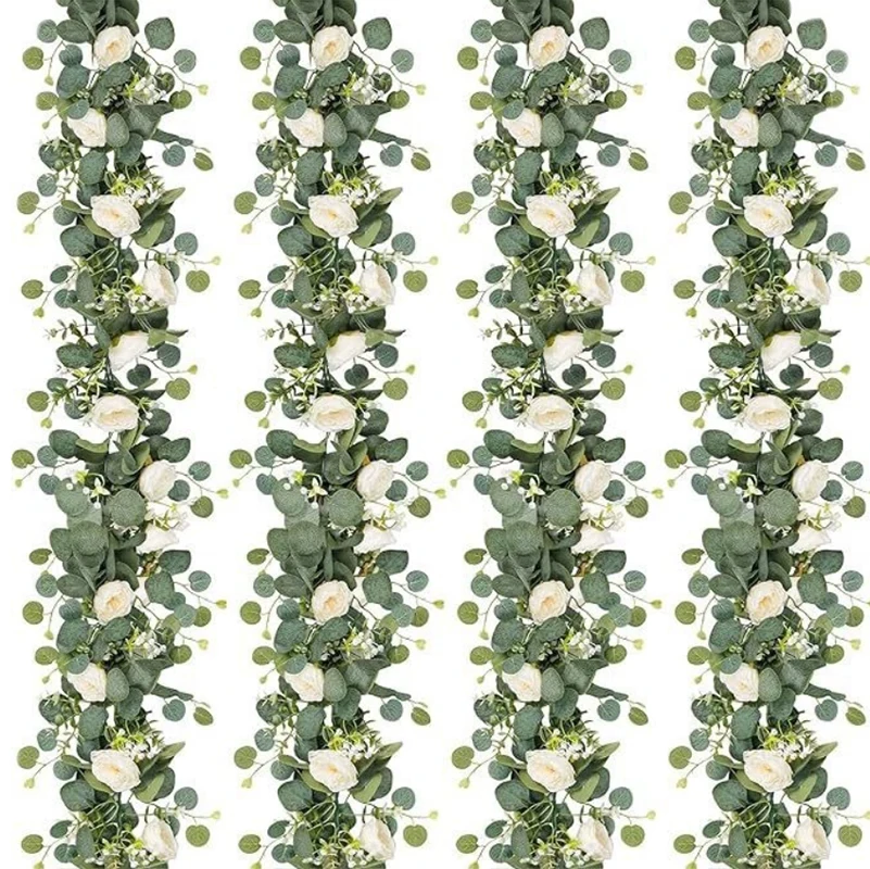 180cm Künstliche Eukalyptus-Girlande mit Weißen Blumen für Heim, Festival, Wanddekoration, Garten, Hochzeit, Hintergrund, Party-Dekor – Detail 9