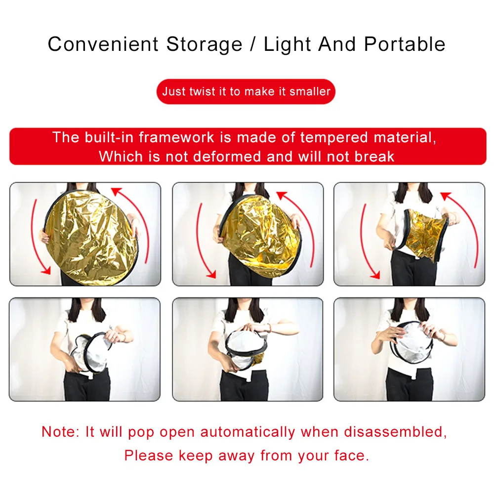 2in1 Portable light reflector Fill Light Board 30/60/ 80/110cm Gold Silver reflector photography Studio Outdoor Light Diffus