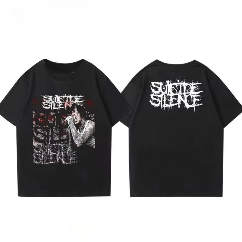 

2025 Printed Loose Cotton Summer Men's and Women's Short Sleeve High Quality T-shirt Suicide Silence Band Peripheral Metal Rock