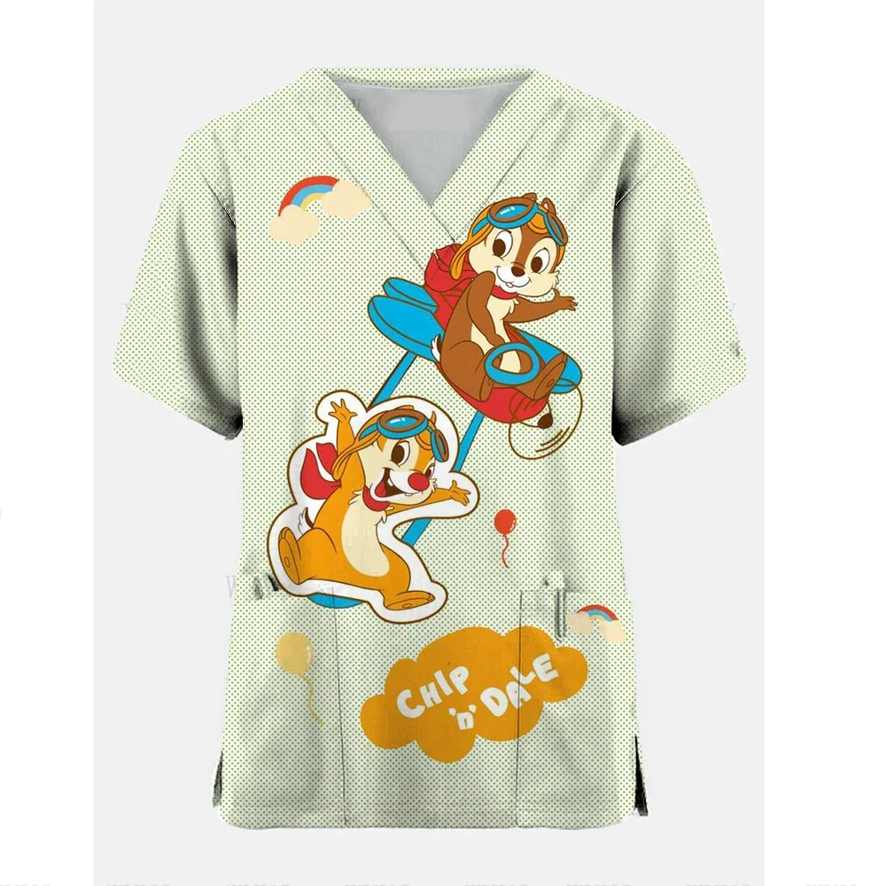 Nursing Uniform Disney Chip \'N\' Dale Dental Hospital Medical Scrubs Tops Pet Grooming Veterinary Supplies Nurse Women Uniforms