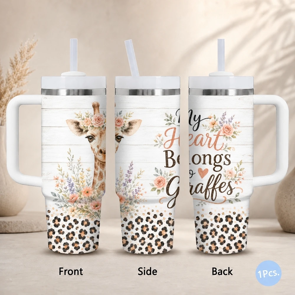

Giraffe Gifts Vacuum Flasks 40oz Thermal Stainless Steel Tumbler with Handle Straw Leakproof Mug