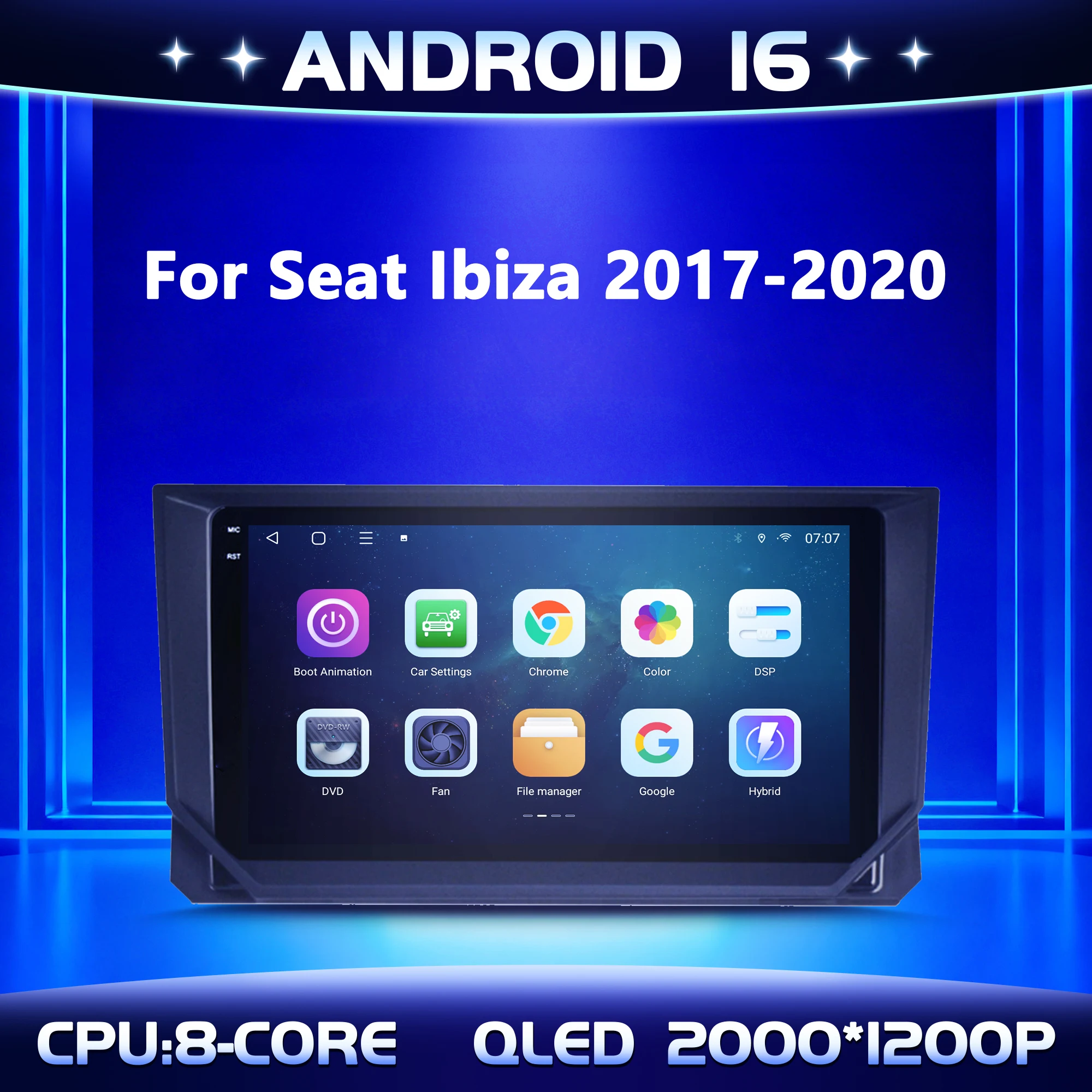 Radio Multimedia para Auto de 9 Pulgadas para Seat Ibiza 2017-2020, Sistema Android 16, BT, Carplay, Android Auto, Pantalla QLED 2K, 4G, GPS, 5G, WIFI