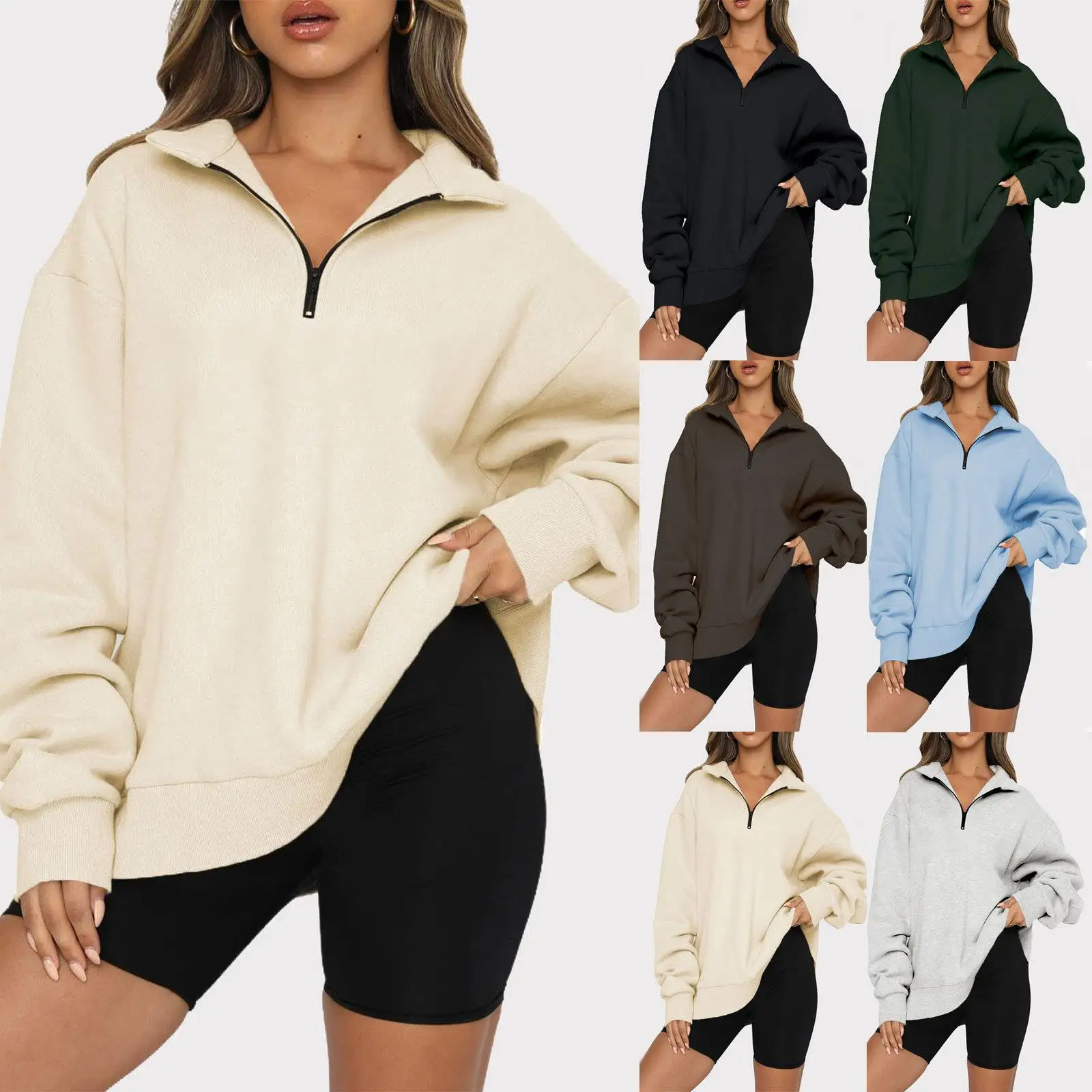

Women's plus Size Sport Collar Zipper Sweatshirt Thickened Winter Casual Cute Style Regular Sleeve No Hoodie Zipper Design
