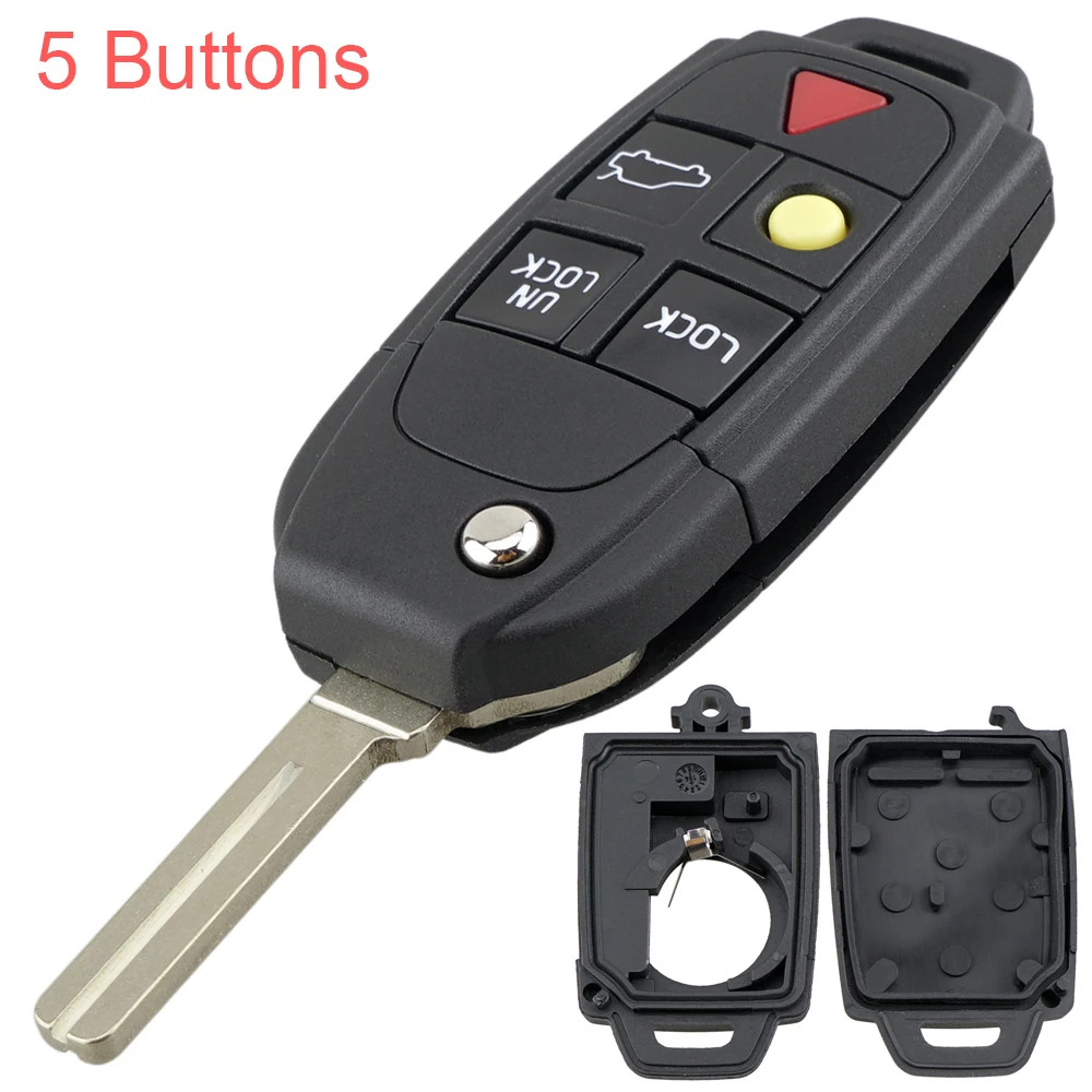 5 Buttons Easy Using Flip Remote Key Case FOB Replacement Fit for VOLVO S60 S80 V70 XC90