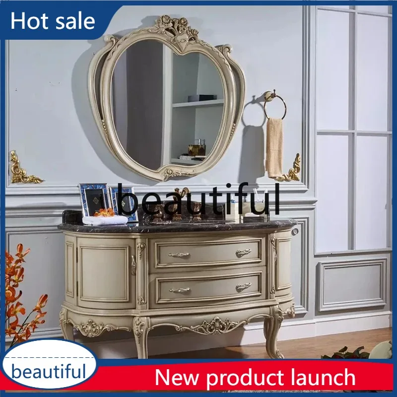

A17 New curved European bathroom cabinet, oak semicircular sink, antique sink, face basin