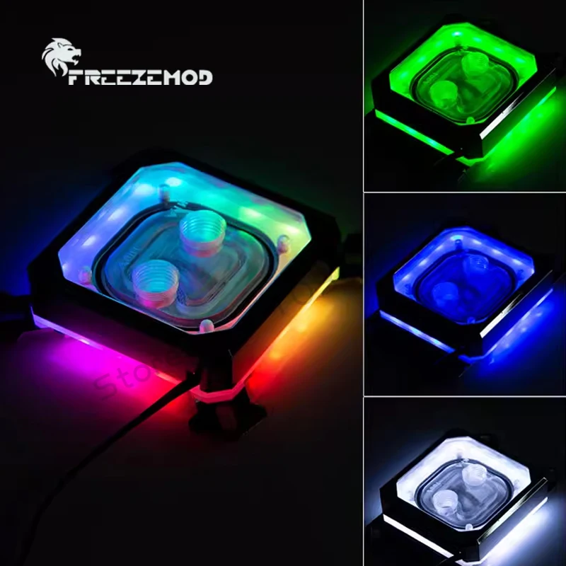 Bloco de água para cpu de computador FREEZEMOD 5V ARGB SYNC, efeito de luz de difusão Aurora, capa PMMA + estrutura de alumínio INTEL-PK5E / AMD-PK5E