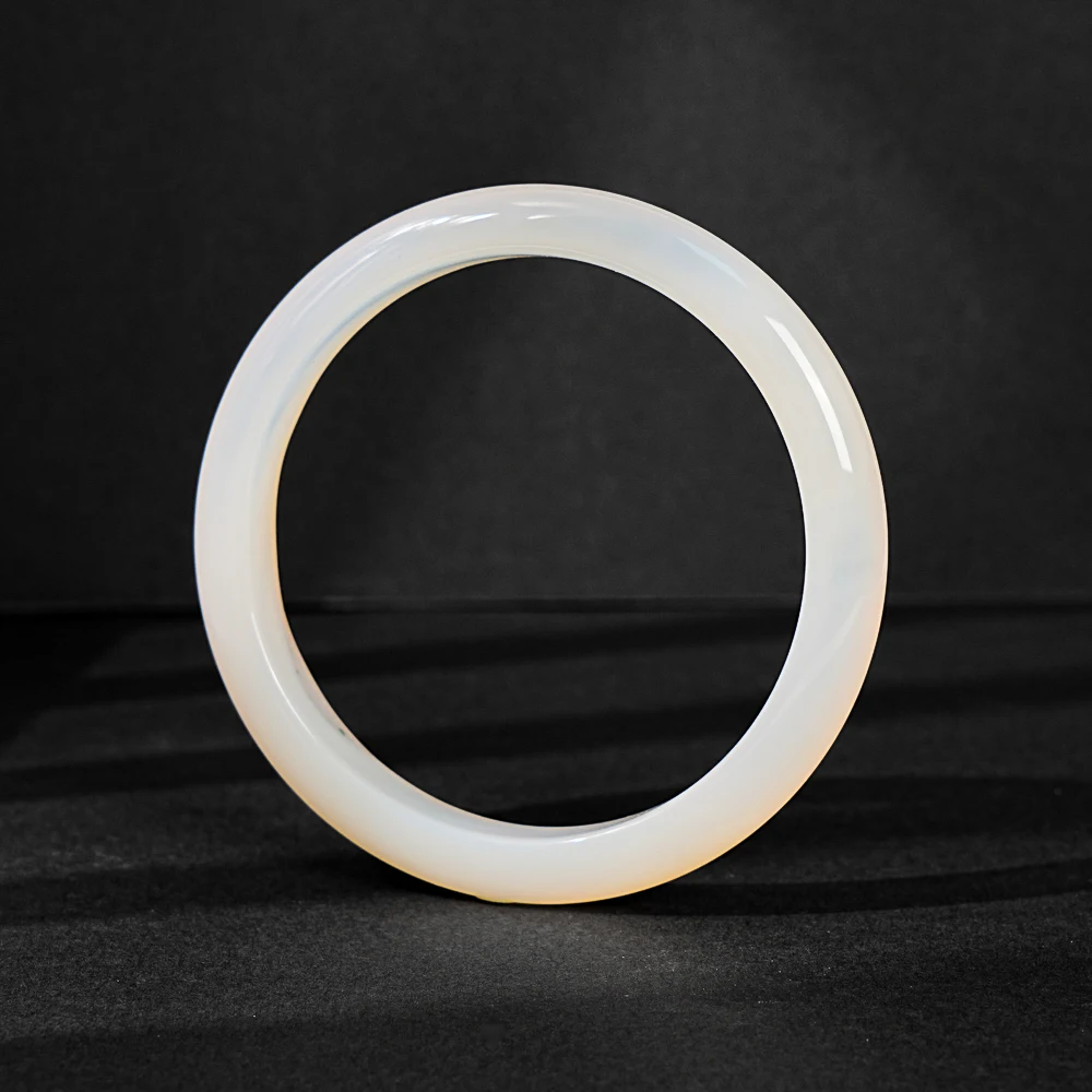 WHITE AGATE BANGLE NATURAL AAA GRADE POLISHED ROUND BAND BRACELET MINIMALIST GEMSTONE JEWELRY FOR HER DAILY STYLE AND GIFT