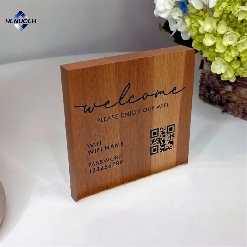 كتلة لافتات خشبية مخصصة WiFi مع كلمة مرور اسم الشبكة ورمز QR قابل للمسح الضوئي للمنزل والمكتب والمتجر ومقهى الإنترنت والردهة