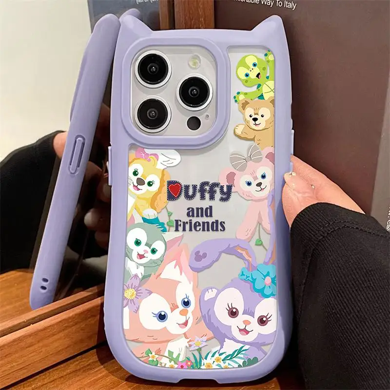 Disney Flower Duffy And Friends Cat Ear Phone Case for Apple iPhone 15 14 13 12 11 Pro Max X XS Transparent Bumper Back Cover