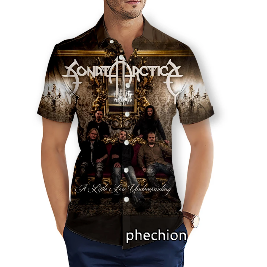 phechion Summer Mens Short Sleeve Beach Shirts Sonata Arctica Band 3D Printed Casual Shirts Fashion Streetwear Men Tops X15