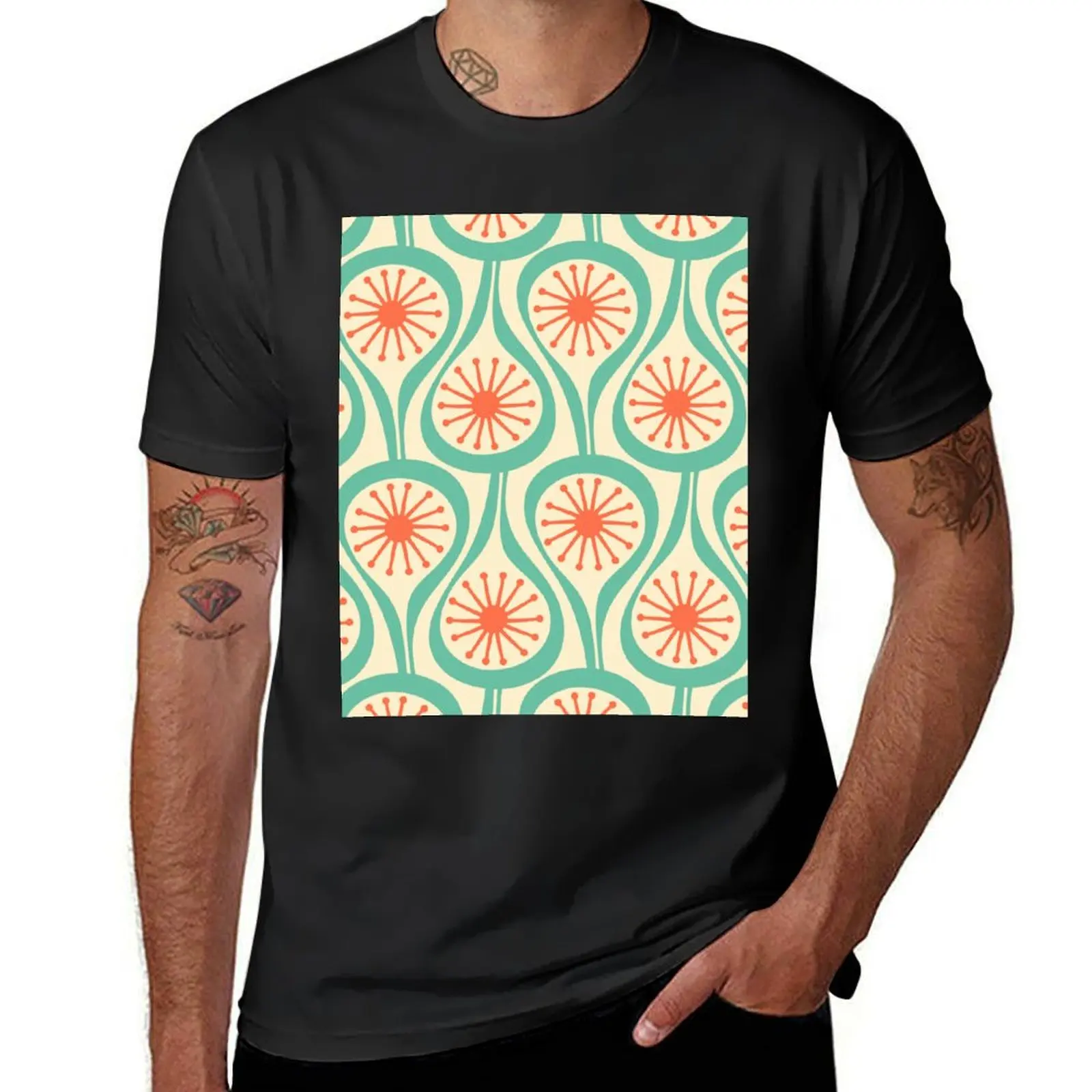 Mid Century Modern Atomic Drops Teal Orange Pattern T-Shirt hippie clothes boys whites boys animal print plain tshirts for men