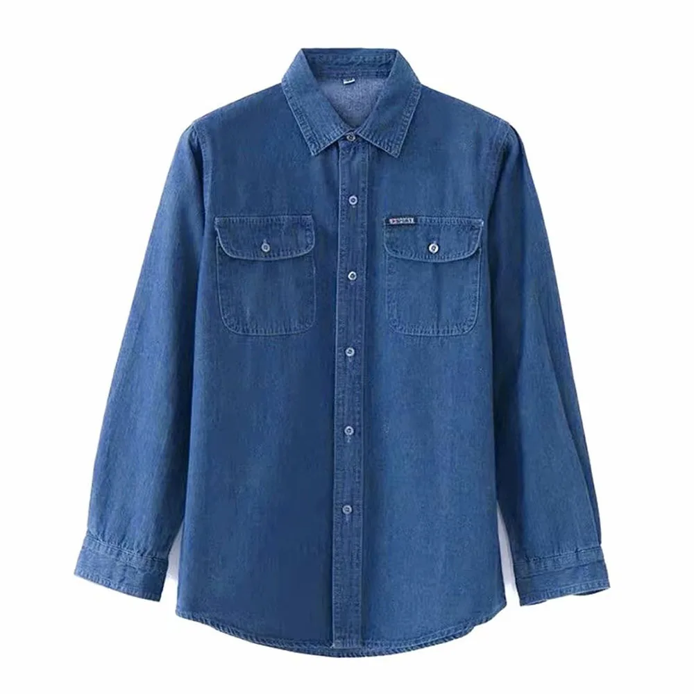 Single Breasted Men's Denim Shirts Pockets Lapel Collar Versatile Tops 2025 New Summer Bussiness Casual Shirt for Man