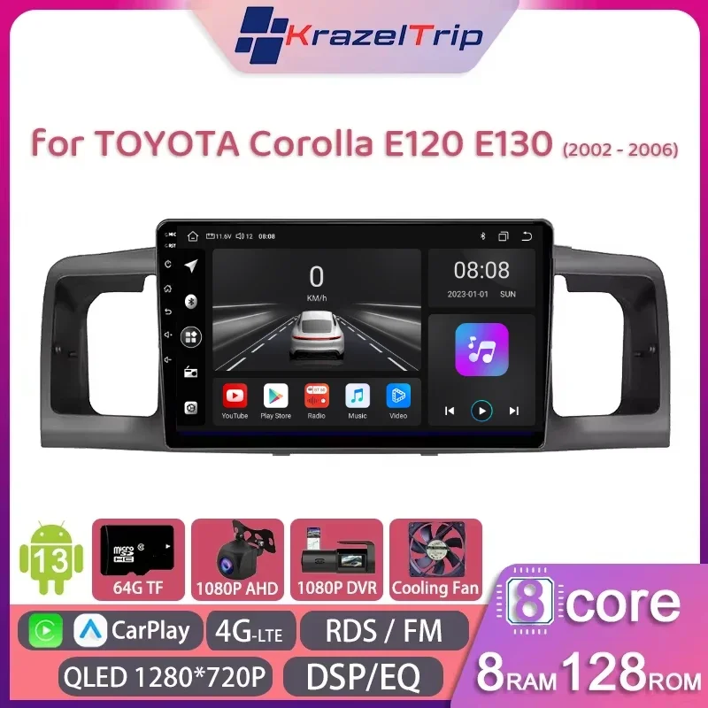 

8 Core QLED Car Radio for Toyota Corolla E120 2000 - 2006 Carplay Android Auto GPS Stereo Head Unit 2 Din Autoradio 4GLTE DSP