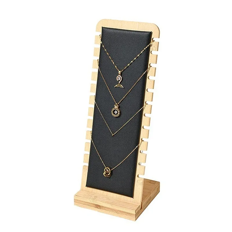 New Solid Bamboo Wood Jewelry Display Stand Necklace Showcase Holder Pendant Long Chain Handing Organizer Holder For Necklaces image 6