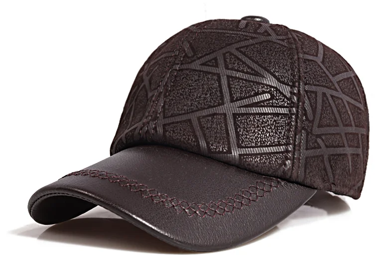 2023 männer Aus Echtem Leder Baseball Caps Einstellbare Schaffell Männer Jugend Ente Zunge Dad Hüte 55-60cm Geometrische LIrregular printin – Detail 3