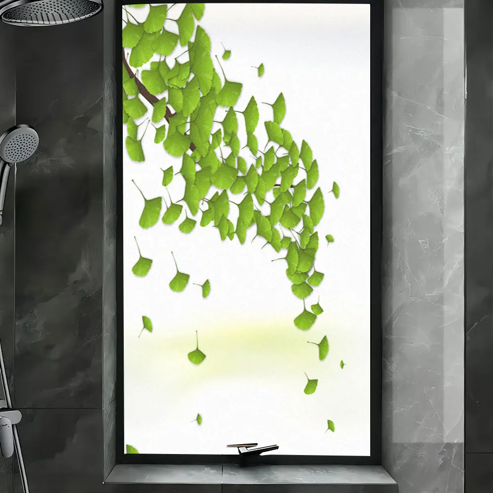 

Glass Window Privacy Frosting Film Ginkgo Leaf Pattern Glass Door Tint Film PVC Anti UV Glue-free Static Cling Window Stickers