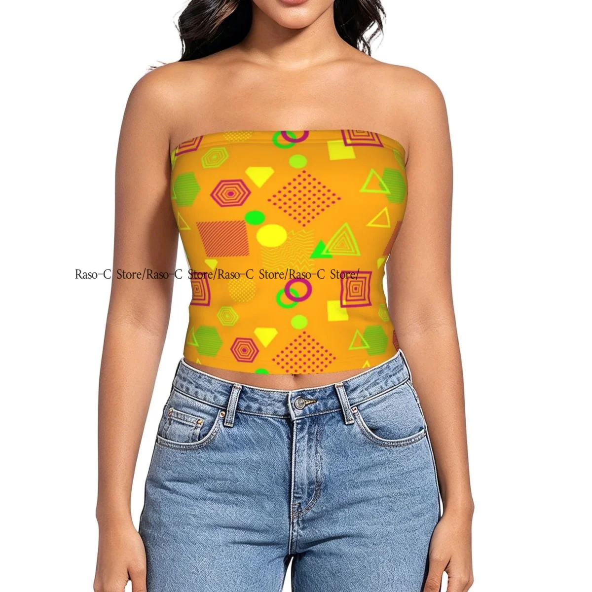 Women strapless blouses sleeveless Abstract Memphis Style halter-neck sexy short-sleeved blouses