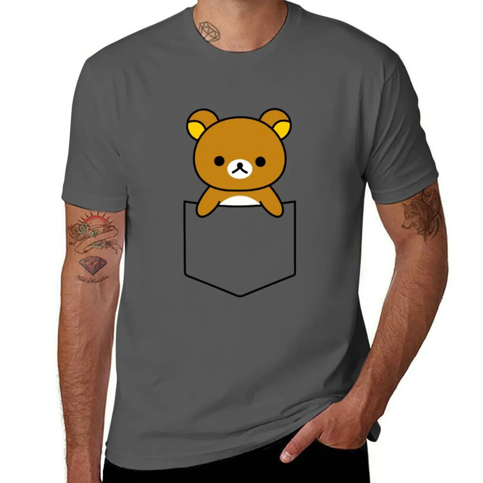 

Rilakkuma Pocket Rilakkuma_ T-Shirt Casual Streetwear Short Sleeve Tee