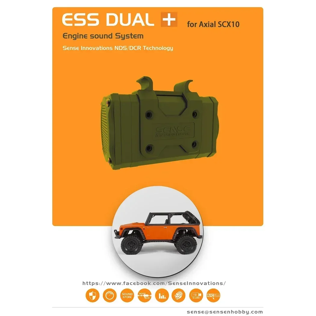 Sense ess-デュアルスピーカー,サウンドシミュレーター,リモートコントロールモデル,カークローラー,1:8, 1:10 rc,エンジン,アキシャル,scx10,t4