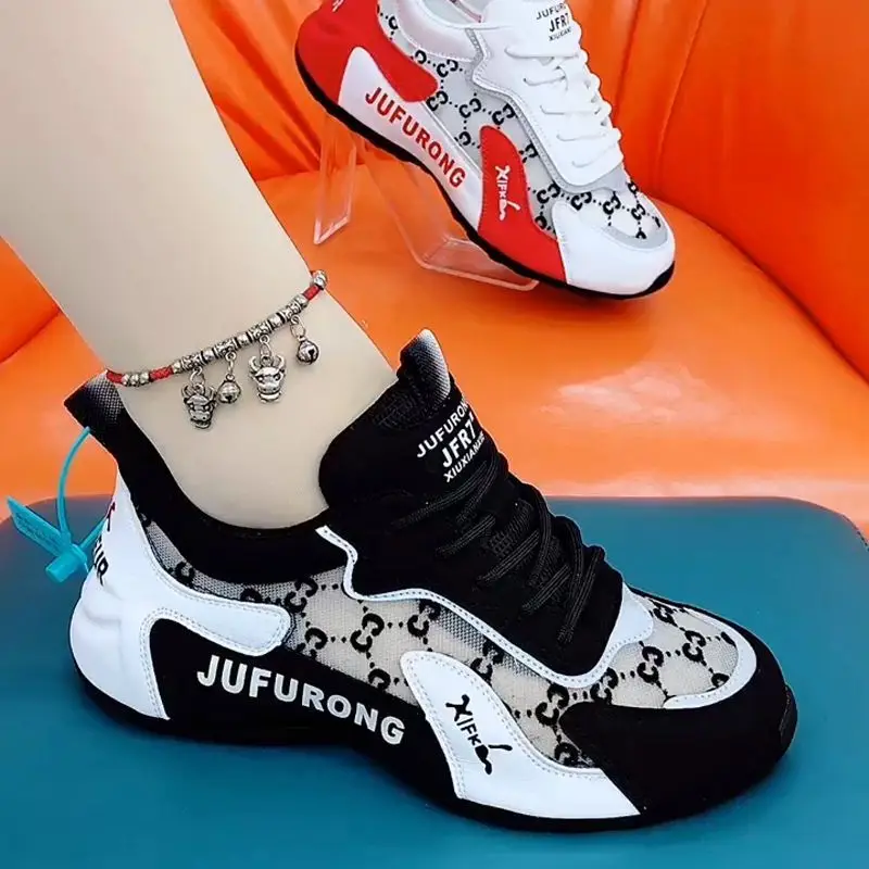 Zapatillas De deporte informales con estampado para Mujer, Zapatos deportivos De malla transpirable con cordones, De diseñador, a la moda, novedad