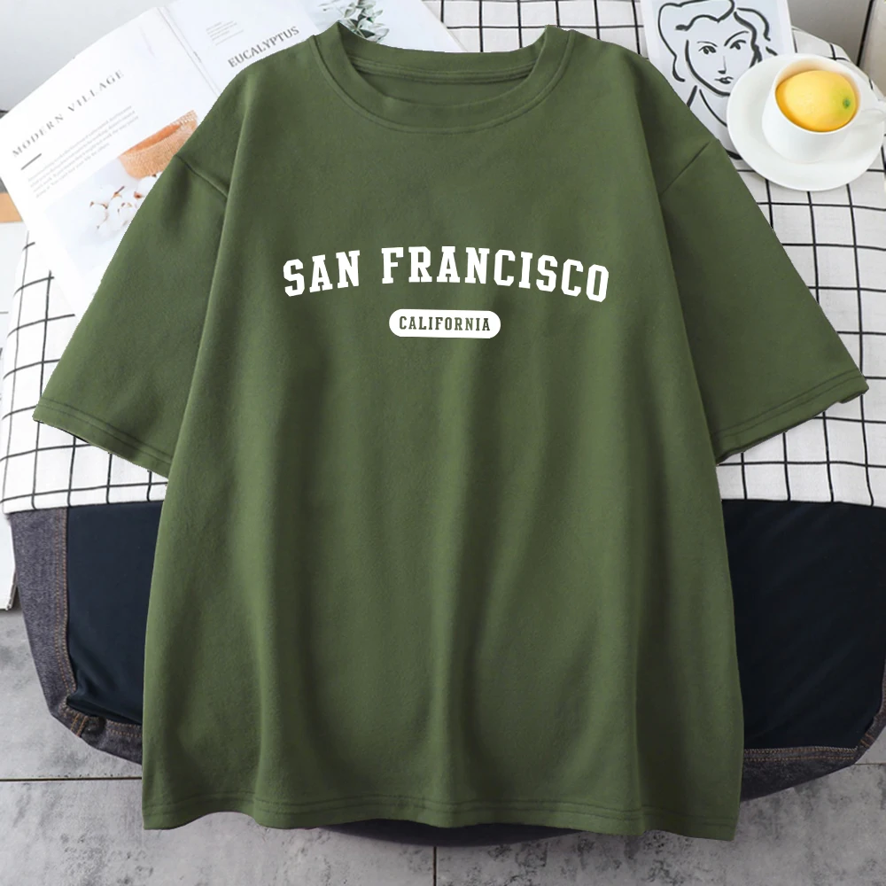 San Francisco California Letter Print Male T-Shirt Street Hip Hop Personality Short Sleeve Oversize All-math Mens Tee Clothing