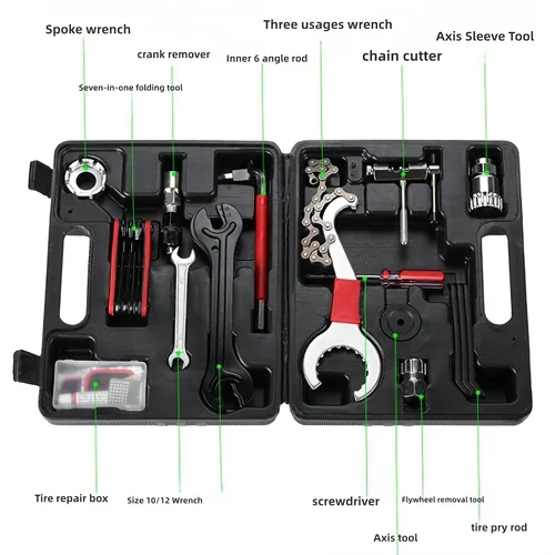 Imagen 2 del producto Juego universal de combinación de herramientas de reparación de bicicletas, bicicleta de montaña, reparación de bicicletas de carretera, juego de cadena de llave de radios de reparación de automóviles, juego de desmontaje del eje central del volante, combinación de juego multiusos multifuncional, herramientas de reparación de automóviles, juego de herramientas para satisfacer las necesidades de mantenimiento diario