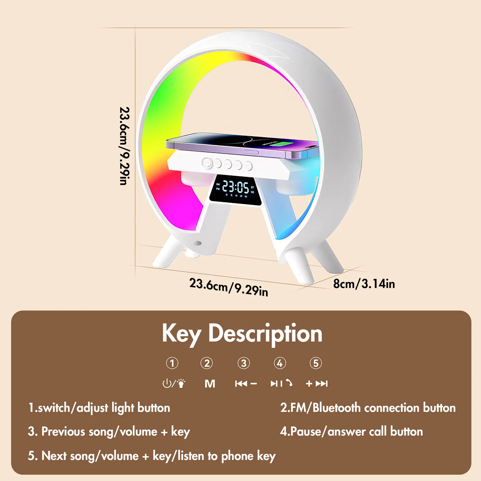 LEDワイヤレス充電器パッドスタンド,Bluetooth互換スピーカー,雰囲気のスピーカー,ナイトライト,15W,iPhone用急速充電ステーション