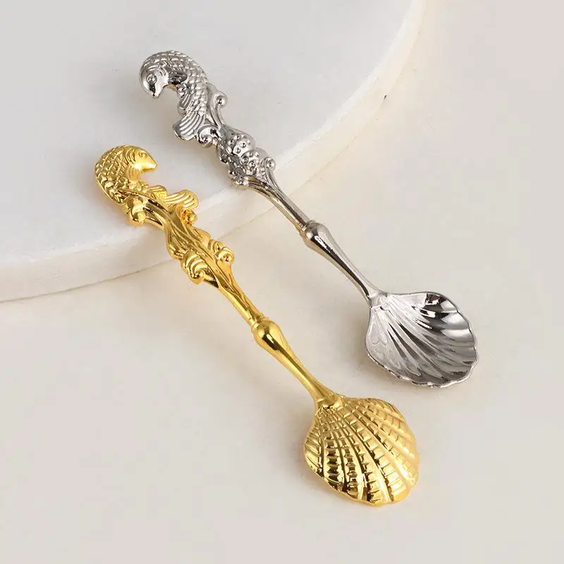 1Pcs Royal Style Coffee Spoon Retro Metal Flatware for Hotel Family and Dessert Use Elegant Design