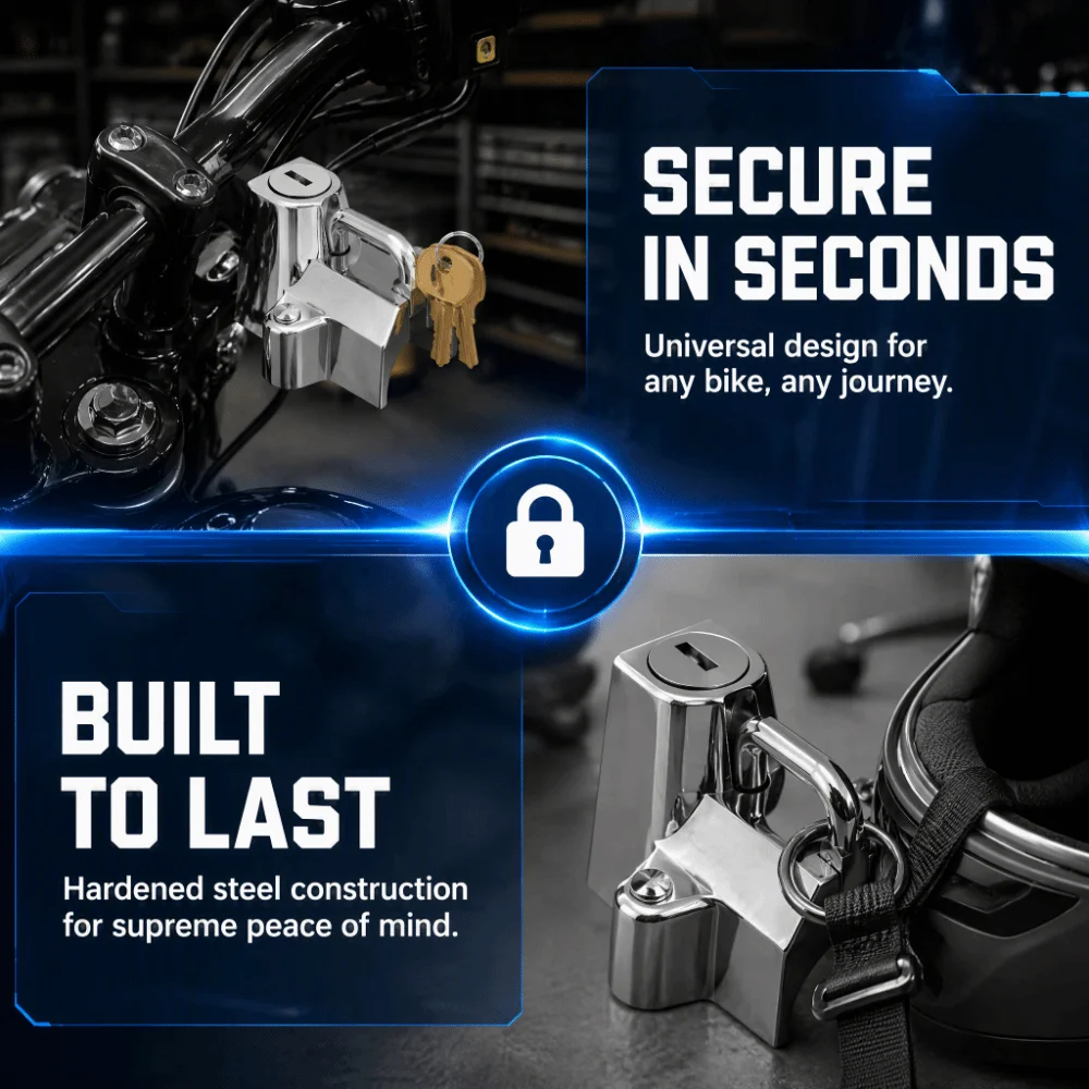 Easy Use with 2 Keys Helmet Lock Hook Stainless steel Silver Motorcycle Helmet Lock Helmet Security Lock Helmet Anti Theft Setup