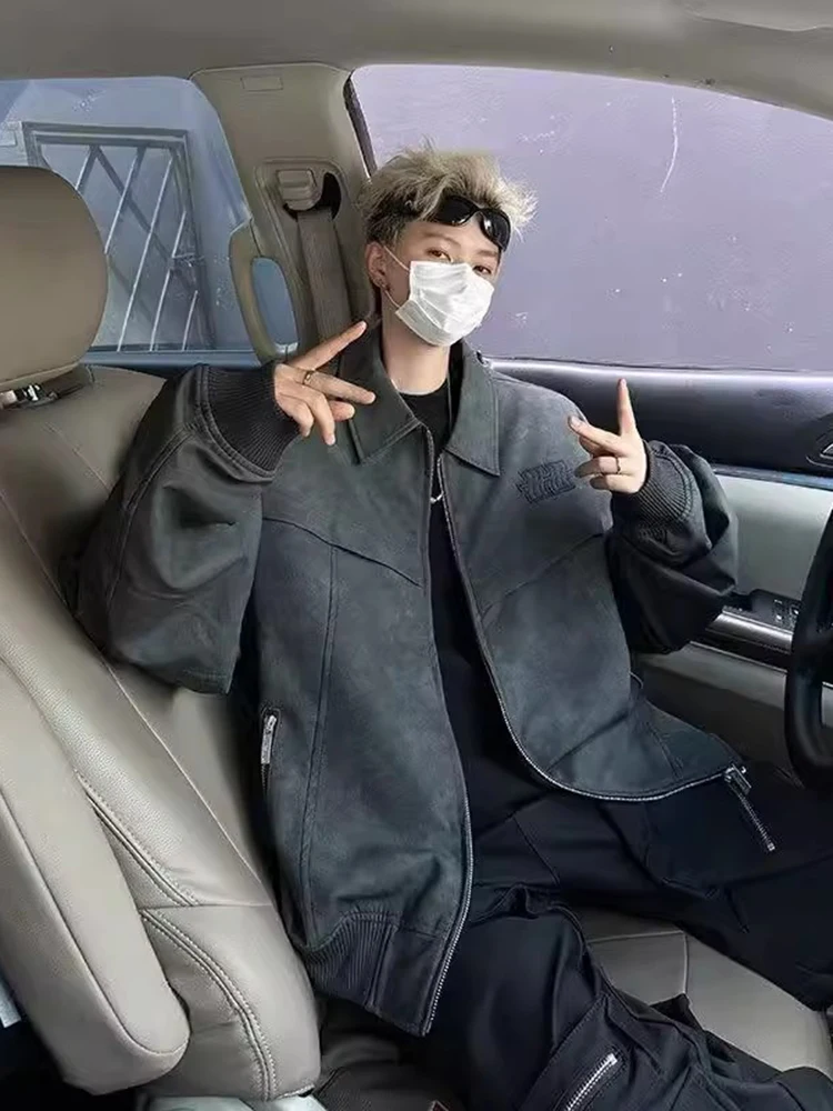 

Retro American Sle Men's Leather Jaet Spring Autumn Flip Collar Motorcycle Clothes Wasteland Sle Faionable And Haome