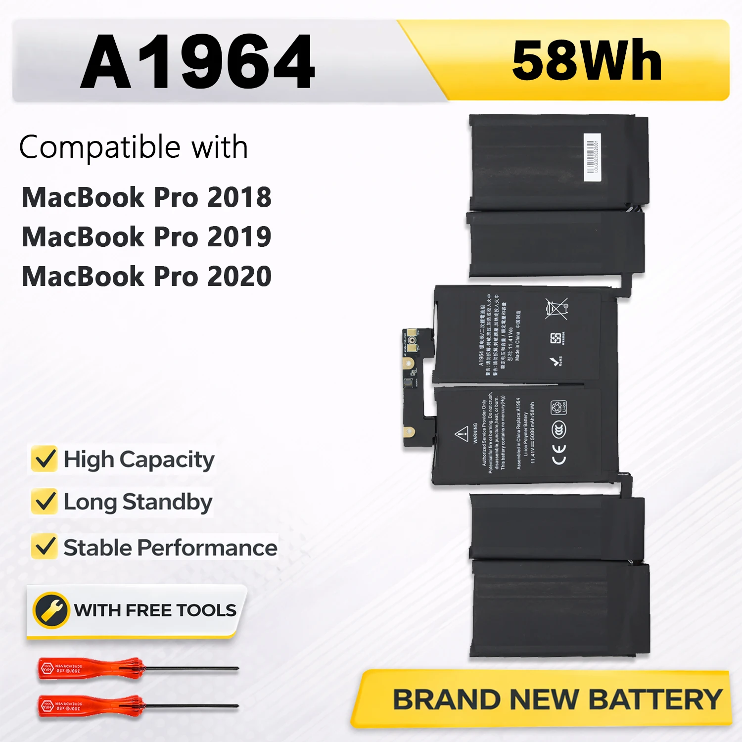 

Аккумулятор PowerHub A1964 для ноутбуков, совместимый с Apple MacBook Pro A1989 13"(2018/2019)A2251(2020)EMC3214 3358 020-02497 MR9Q2LL/A